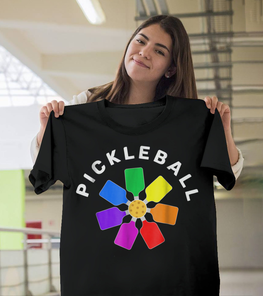 Pickleball Paddle Rainbow Fan T-Shirt