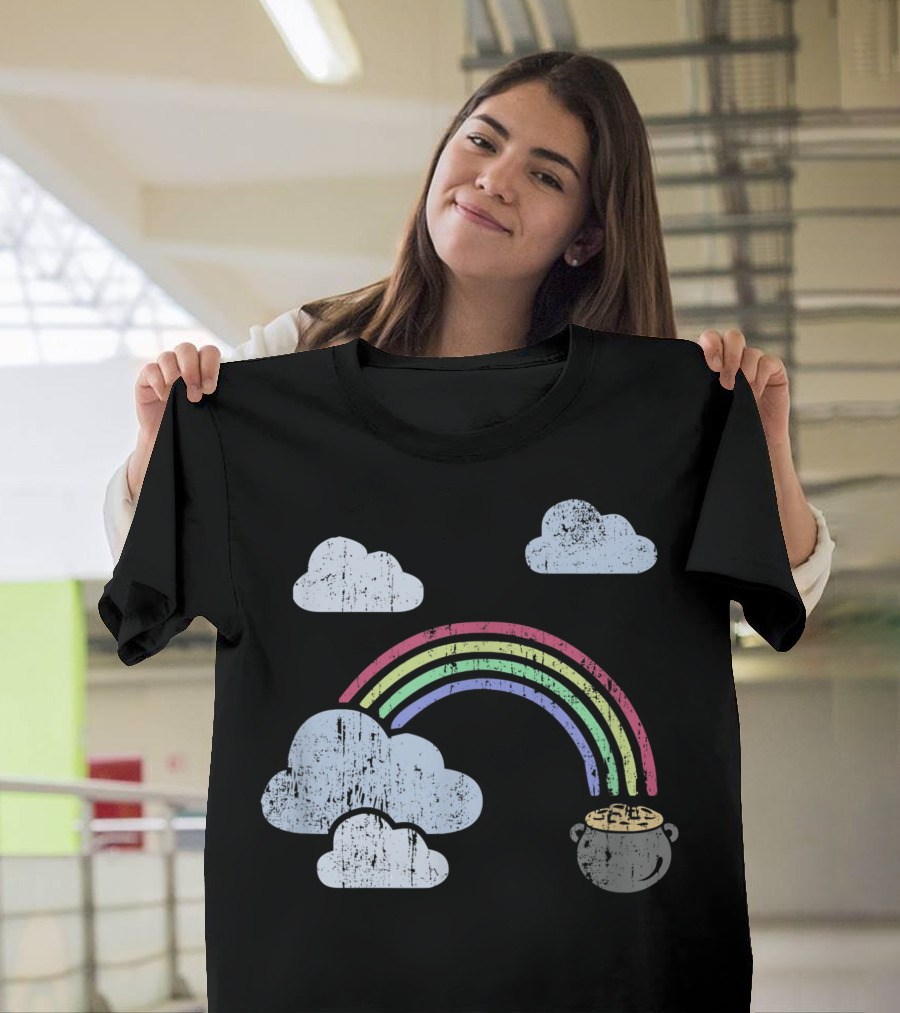 St Patricks Day Clouds Rainbow Pot Of Leprechaun Gold T-Shirt