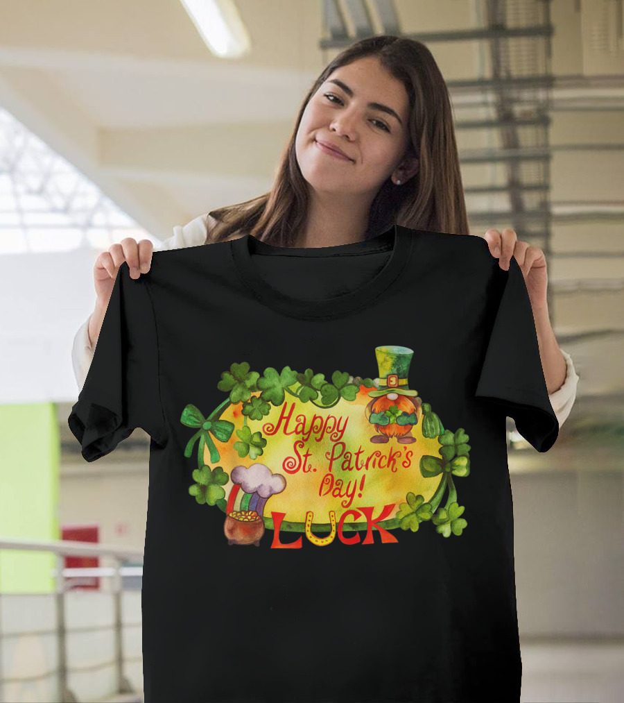 Happy St. Patrick's Day Irish Luck Gnomes with Shamrocks and Leprechaun T-Shirt