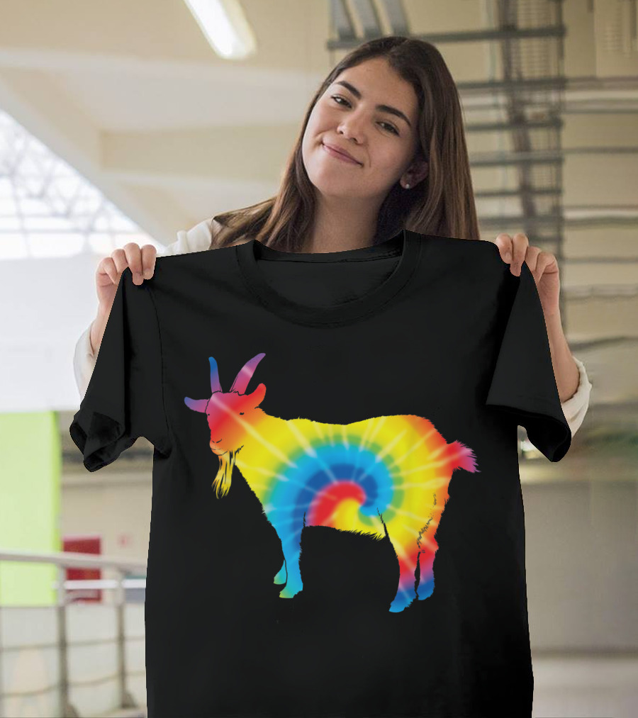 Tie Dye Rainbow Spiral Print Goat T-Shirt