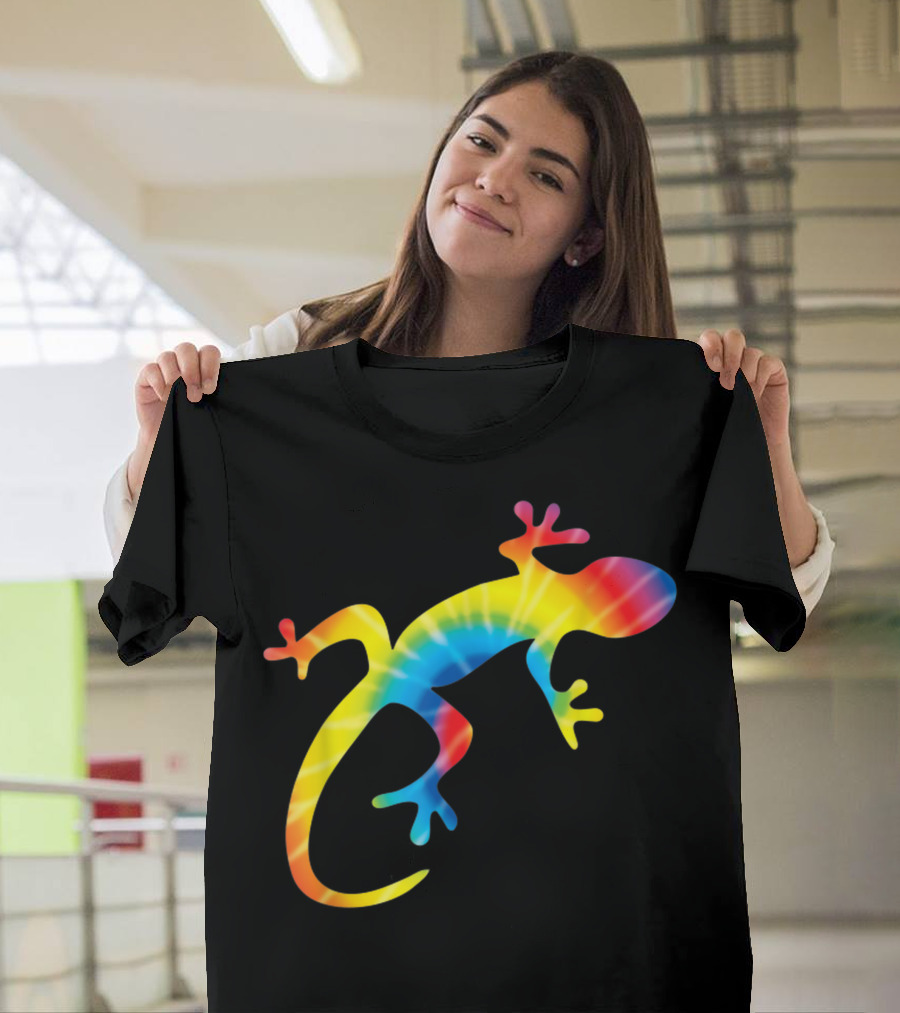 Tie Dye Rainbow Lizard Gecko Print T-Shirt