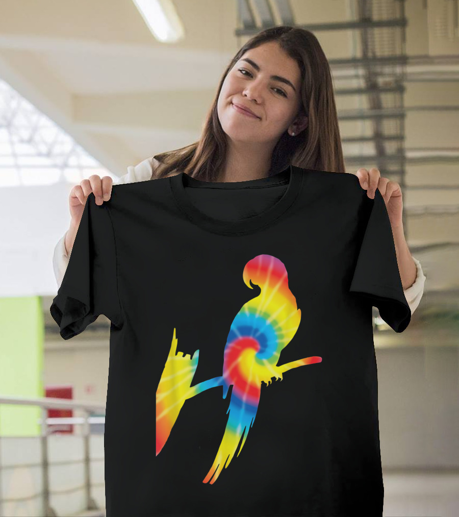 Tie Dye Parrot Rainbow Print Parrakeet Psychedelic T-Shirt
