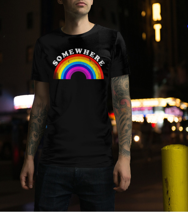 Somewhere Over The Vintage Distressed Pride Rainbow T-Shirt