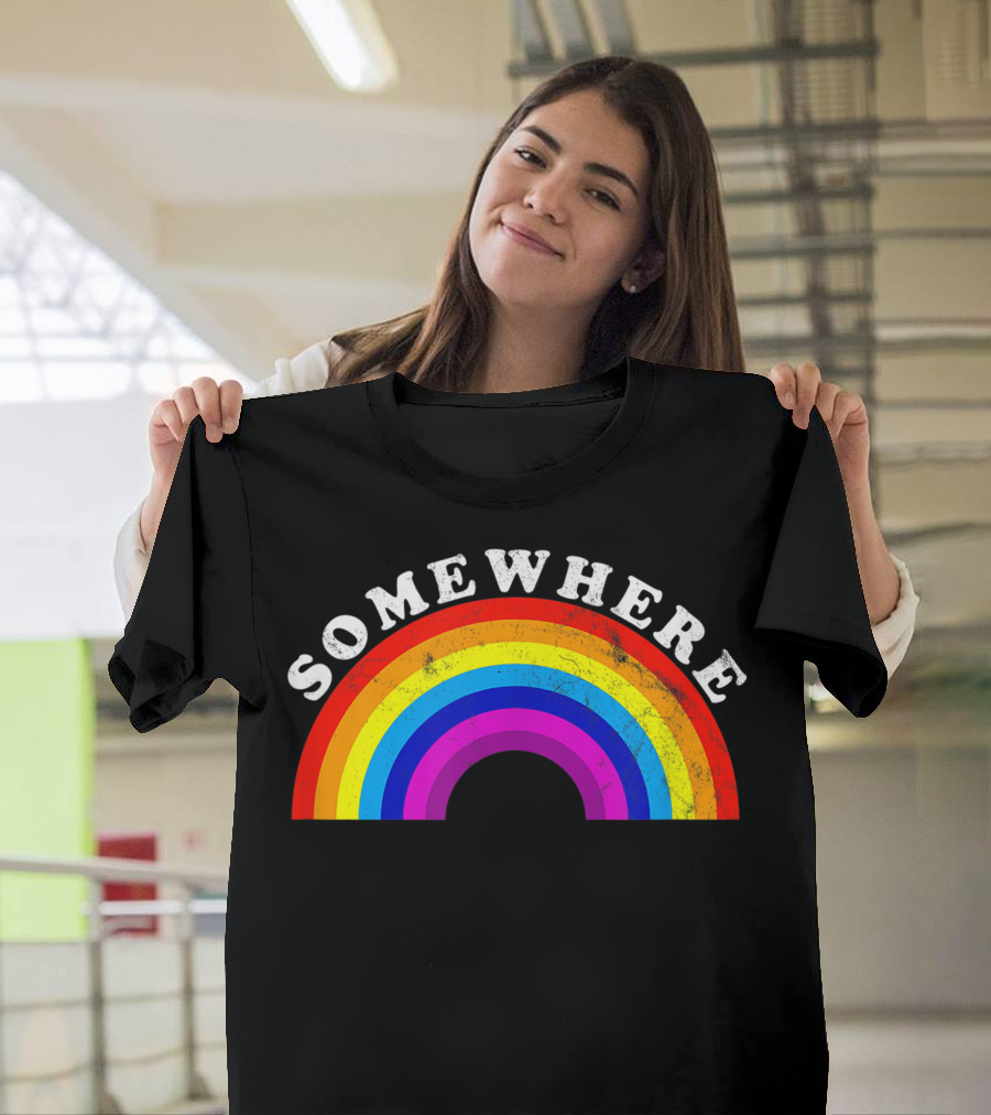 Somewhere Over the Vintage Distressed Pride Rainbow T-Shirt