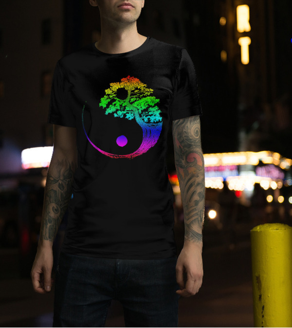 Yin Yang Rainbow Bonsai Tree Japanese Zen Buddhist T-Shirt