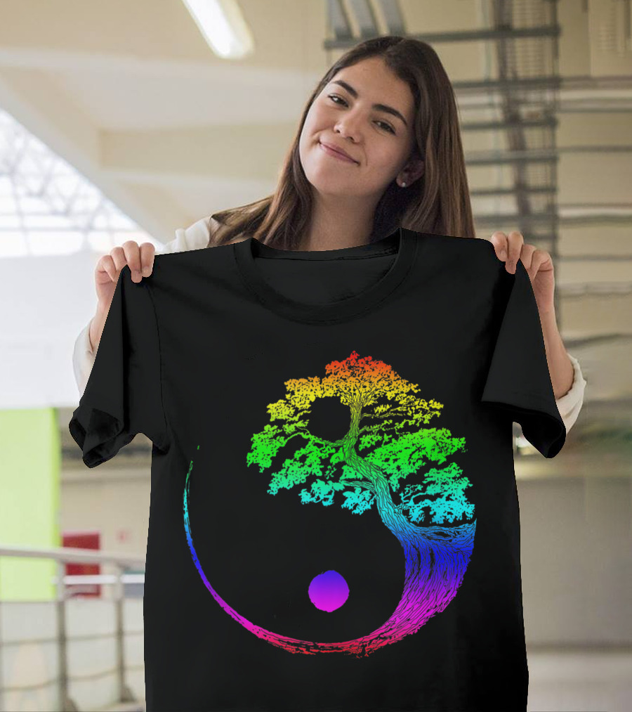 Yin Yang Rainbow Bonsai Tree Japanese Zen Buddhist T-Shirt