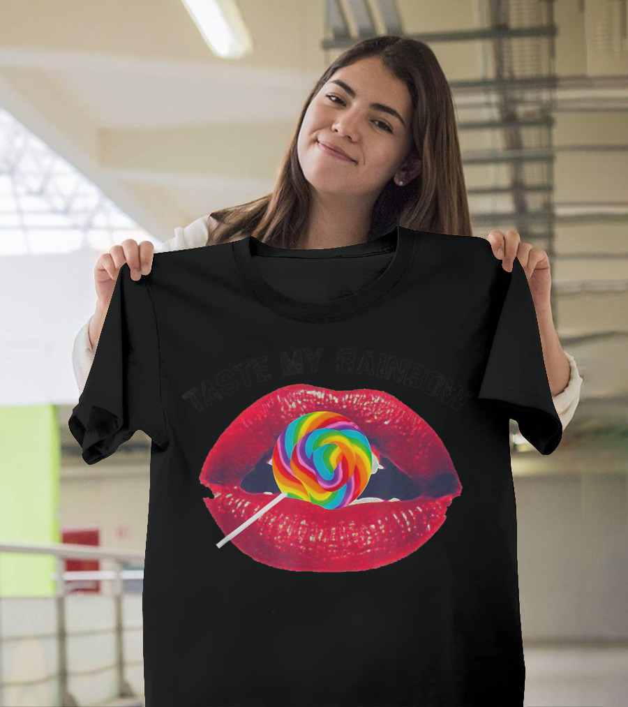 Taste My Rainbow Red Lips Colorful Lollipop T-Shirt