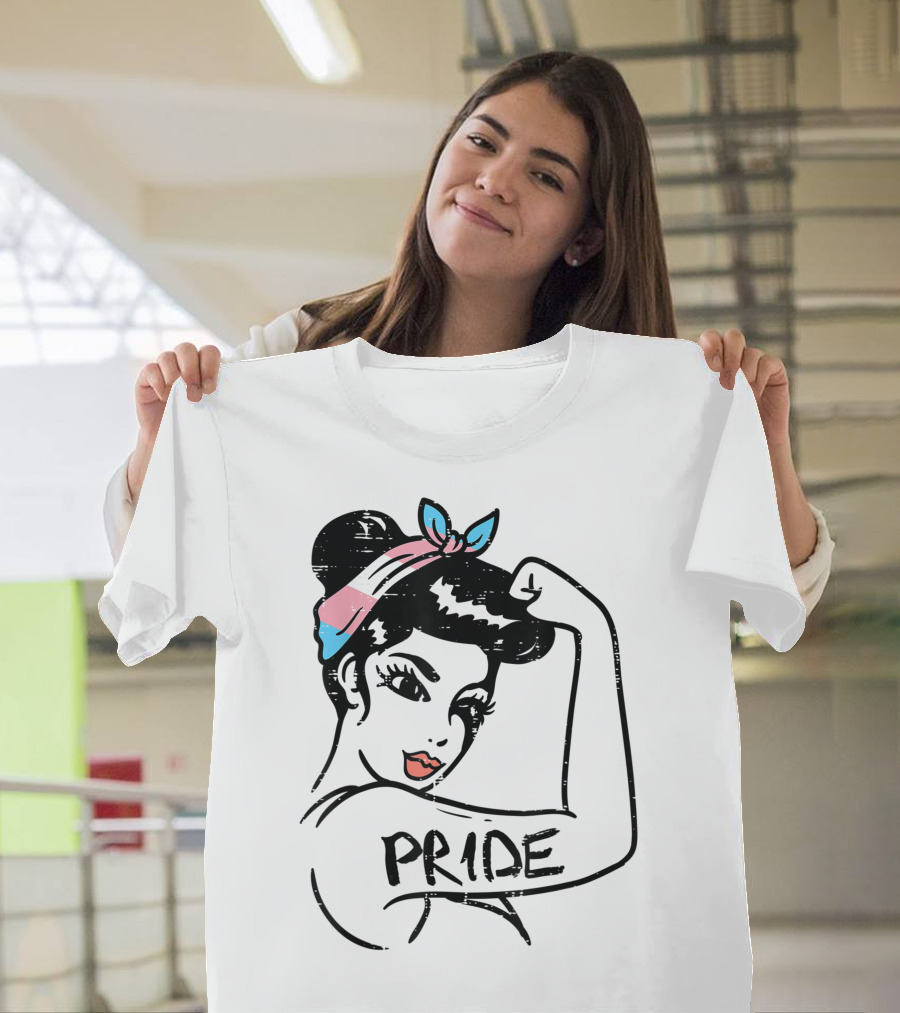 Unbreakable Strong Woman Flexing Arm Trans Pride Flag Bandana with Pride Tattoo T-Shirt