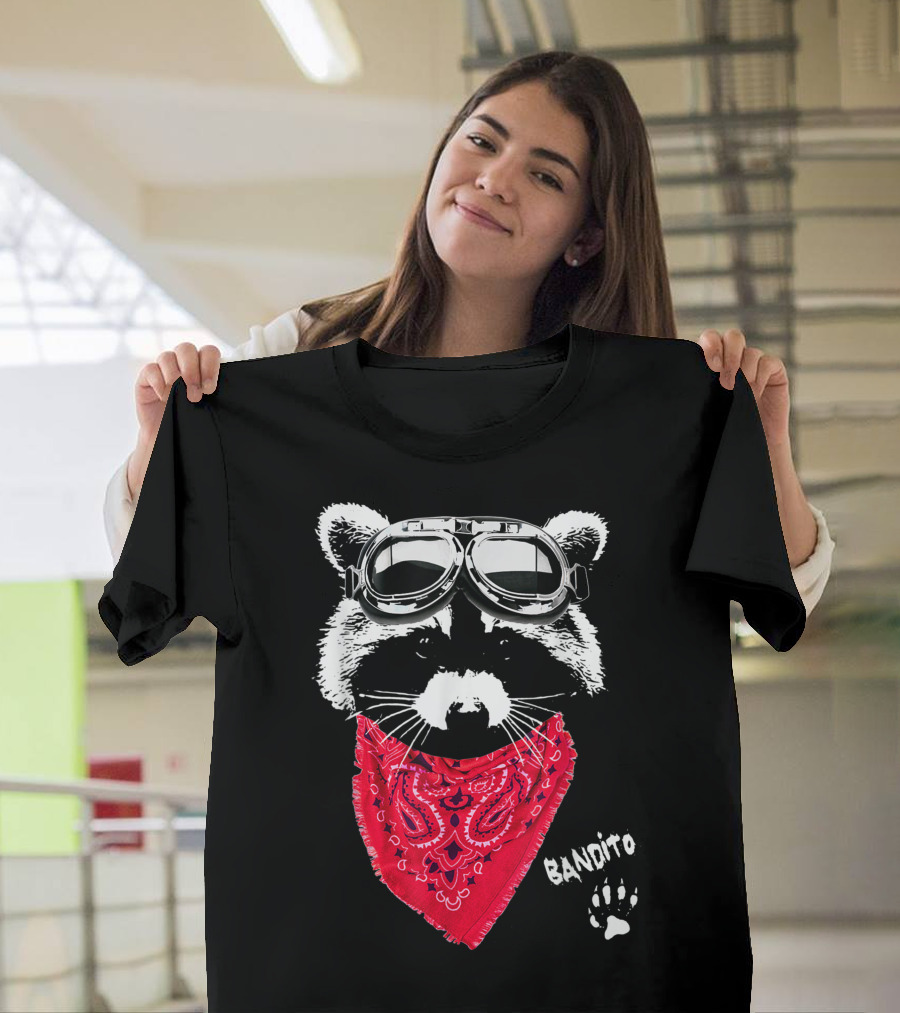 Bandito Raccoon with Goggles and Red Scarf T-Shirt