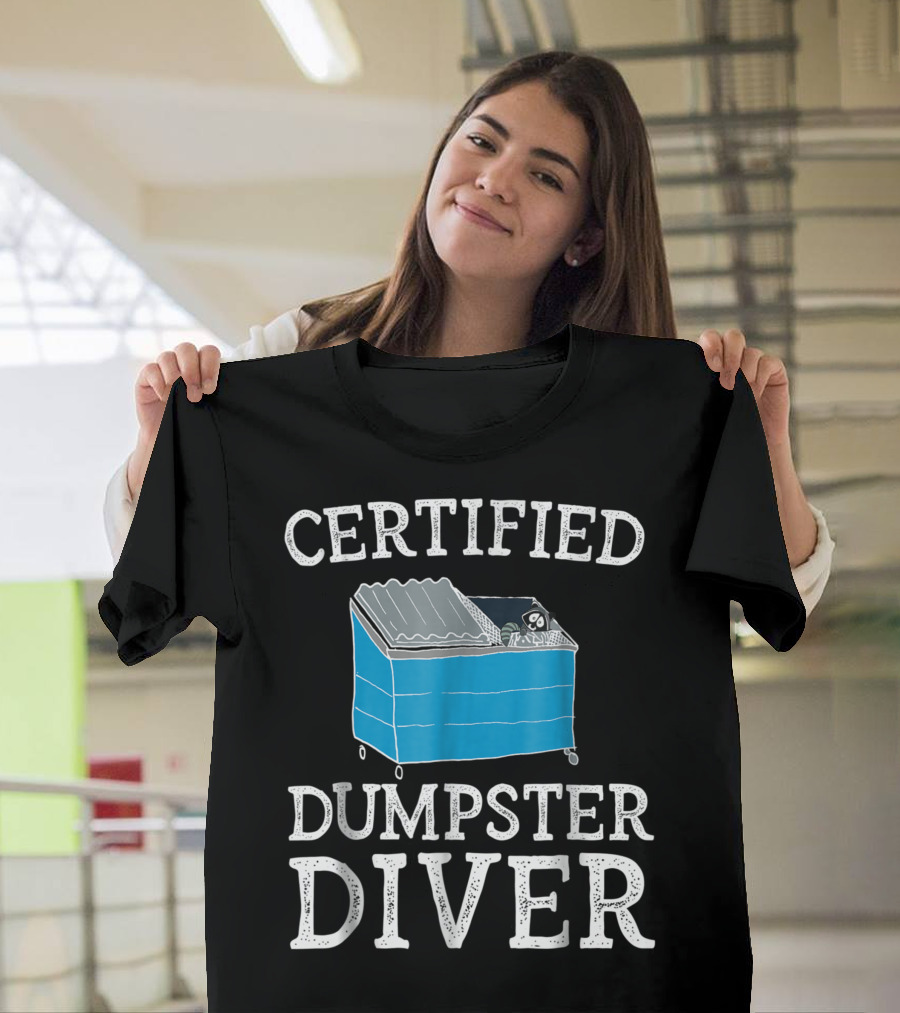 Certified Dumpster Diver Trashy Raccoon in Blue Bin T-Shirt