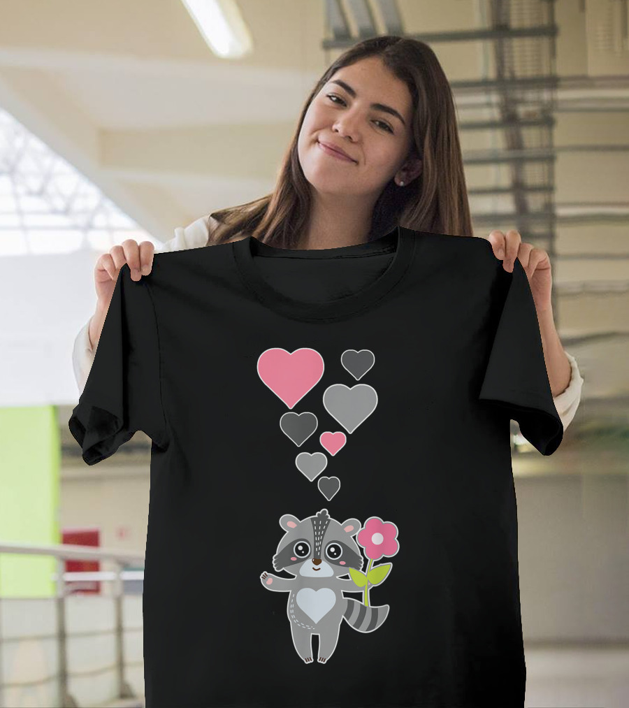 Cute Raccoon with Hearts and Flower for Raccoon Lovers T-Shirt