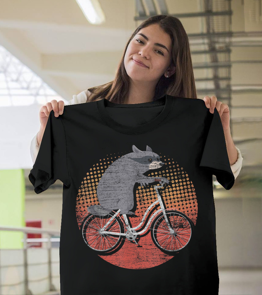 Cycling Trash Panda Raccoon on Bicycle T-Shirt