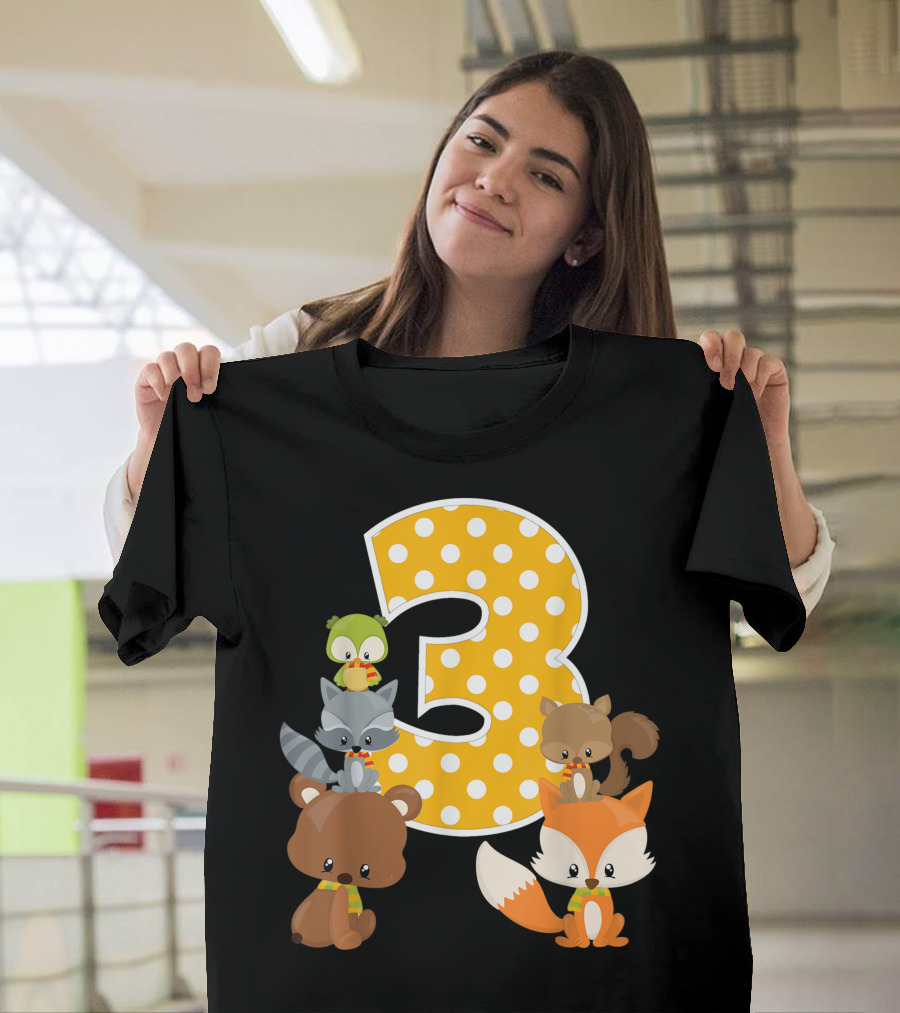 Fall Season Woodland Animals 3rd Birthday Party with Cute Forest Friends T-Shirt