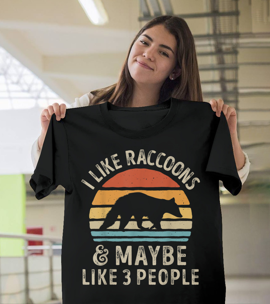 I Like Raccoons And Maybe Like 3 People Retro Sunset Raccoon Lover T-Shirt
