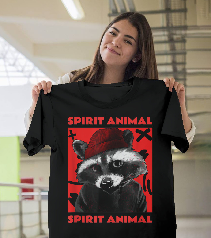 Spirit Animal Raccoon Trash Panda Lover Red Beanie T-Shirt
