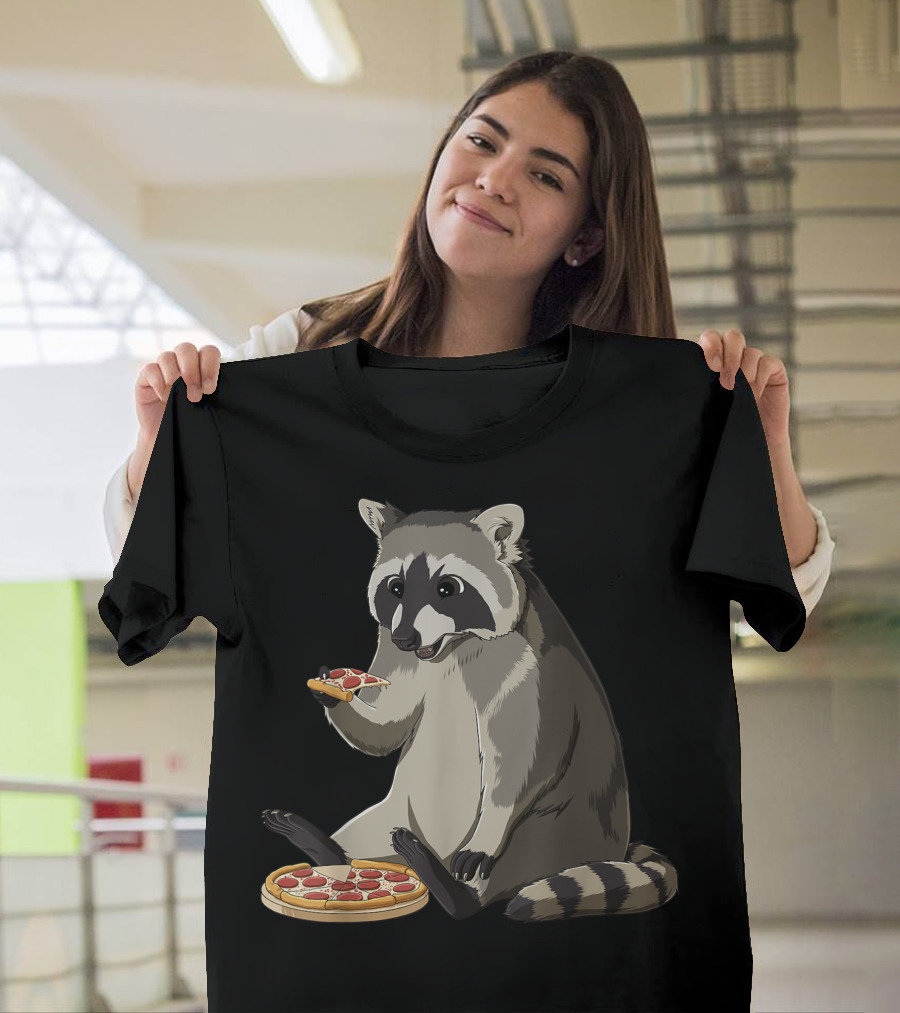 Pizza Lover Foodie Raccoon Eating Pizza Slice T-Shirt
