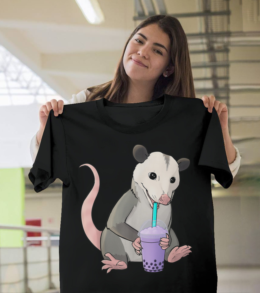 Possum Enjoying Purple Bubble Tea with Blue Straw T-Shirt