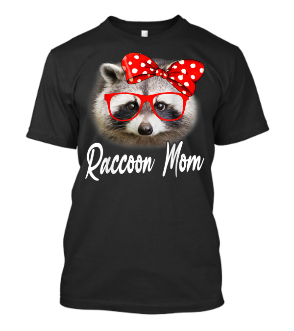 Raccoon Mom Red Glasses Polka Dot Bow Mama Raccoon Lover T-Shirt