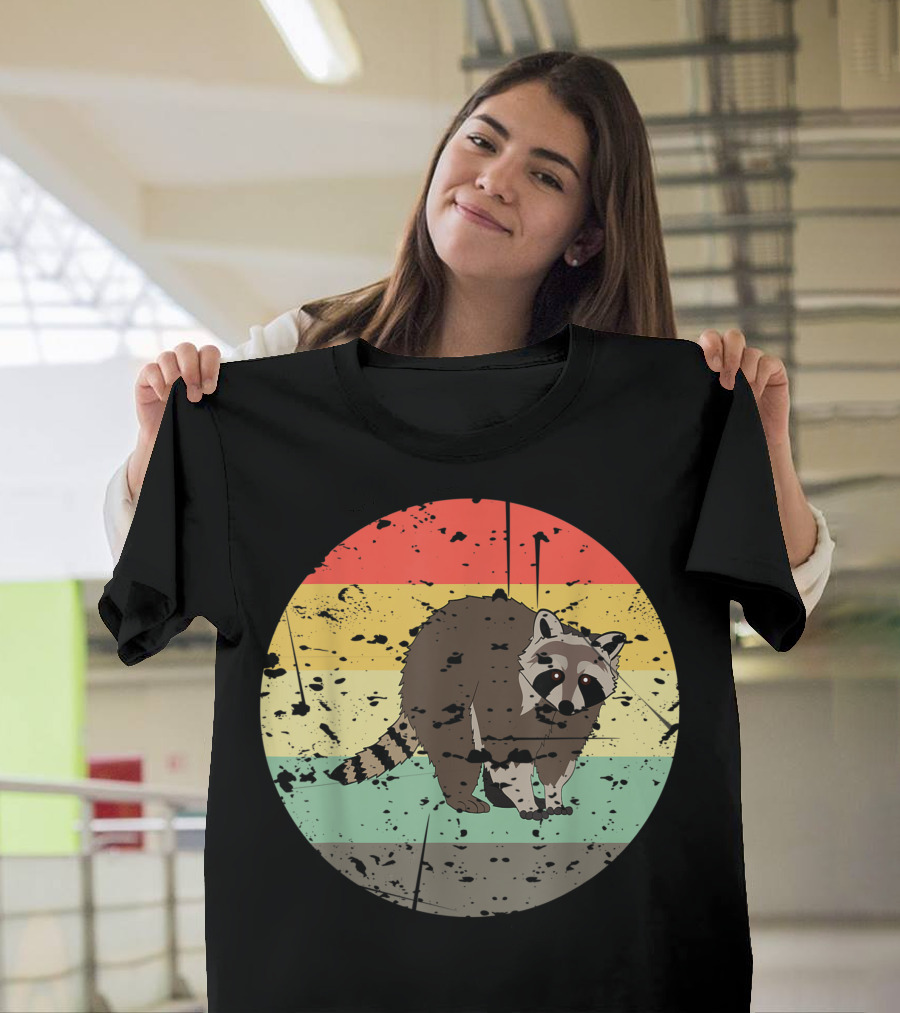 Retro Raccoon Vintage Trash Panda Ai Spattered Circle T-Shirt