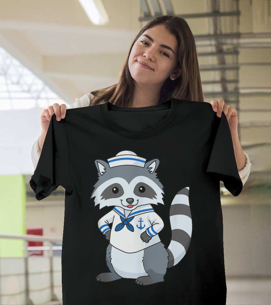 Kawaii Raccoon Sailor Kids Sailing Iconic Nautical T-Shirt