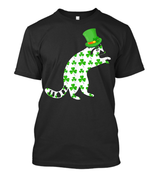 StPatricks Day Raccoon Shamrock Pattern With Green Hat T-Shirt