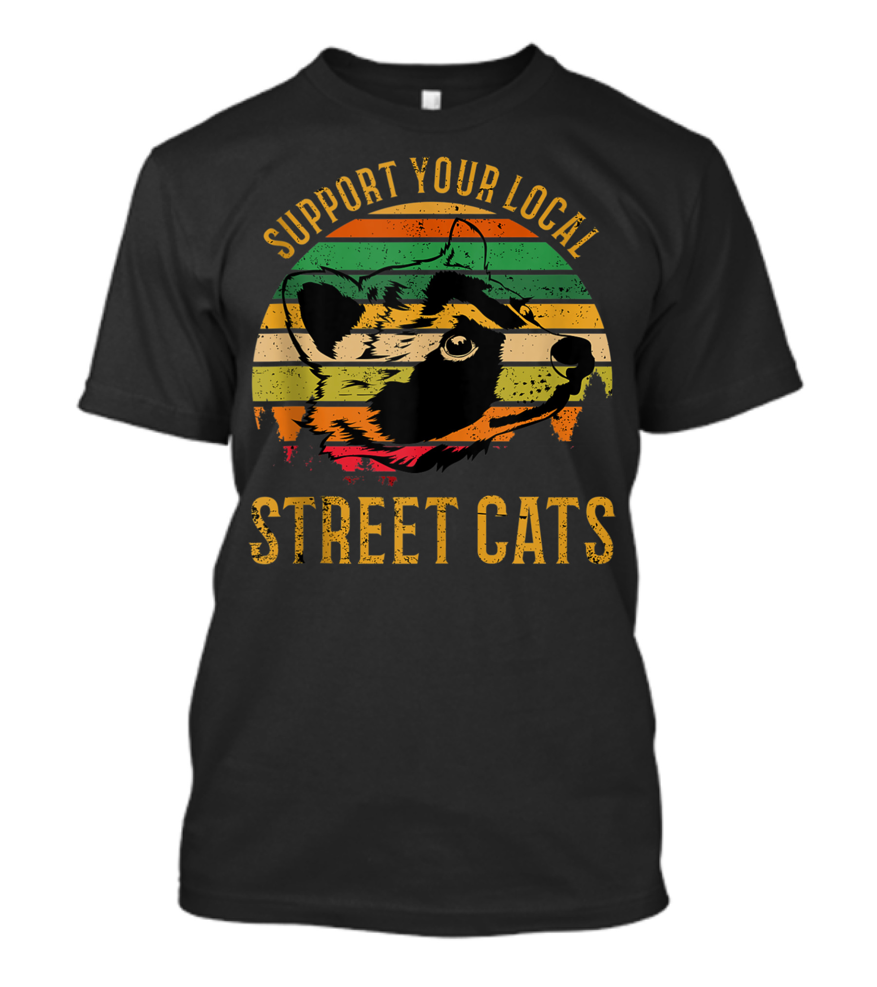 Support Your Local Street Cats Raccoon Sunset Vintage T-Shirt