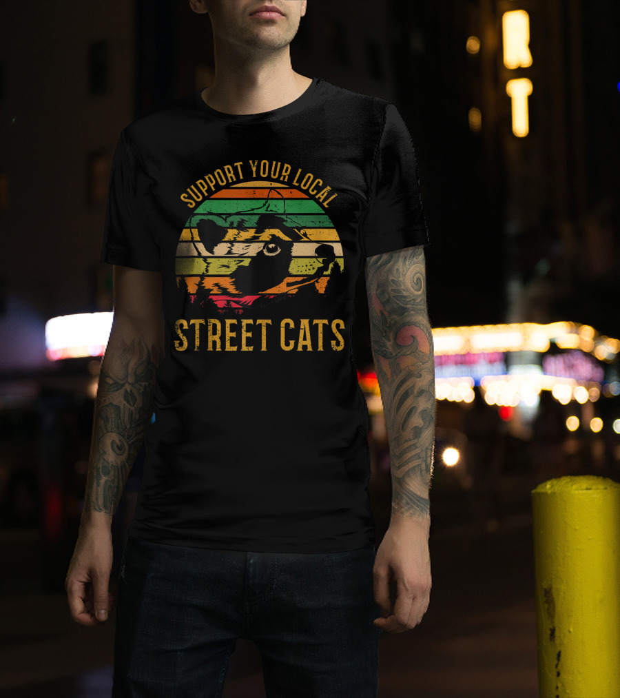Support Your Local Street Cats Raccoon Sunset Vintage T-Shirt