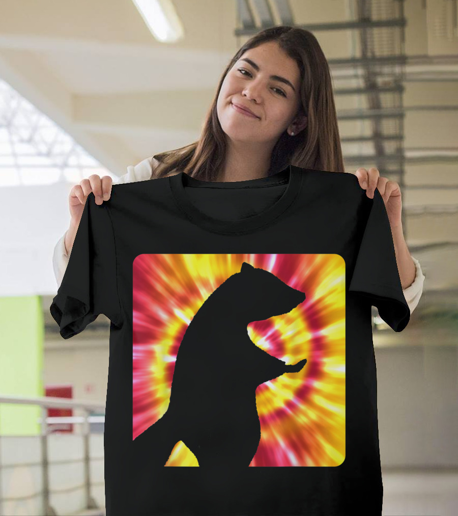 Tie Dye Raccoon Silhouette Against Vibrant Swirl Background For Raccoon Lovers T-Shirt