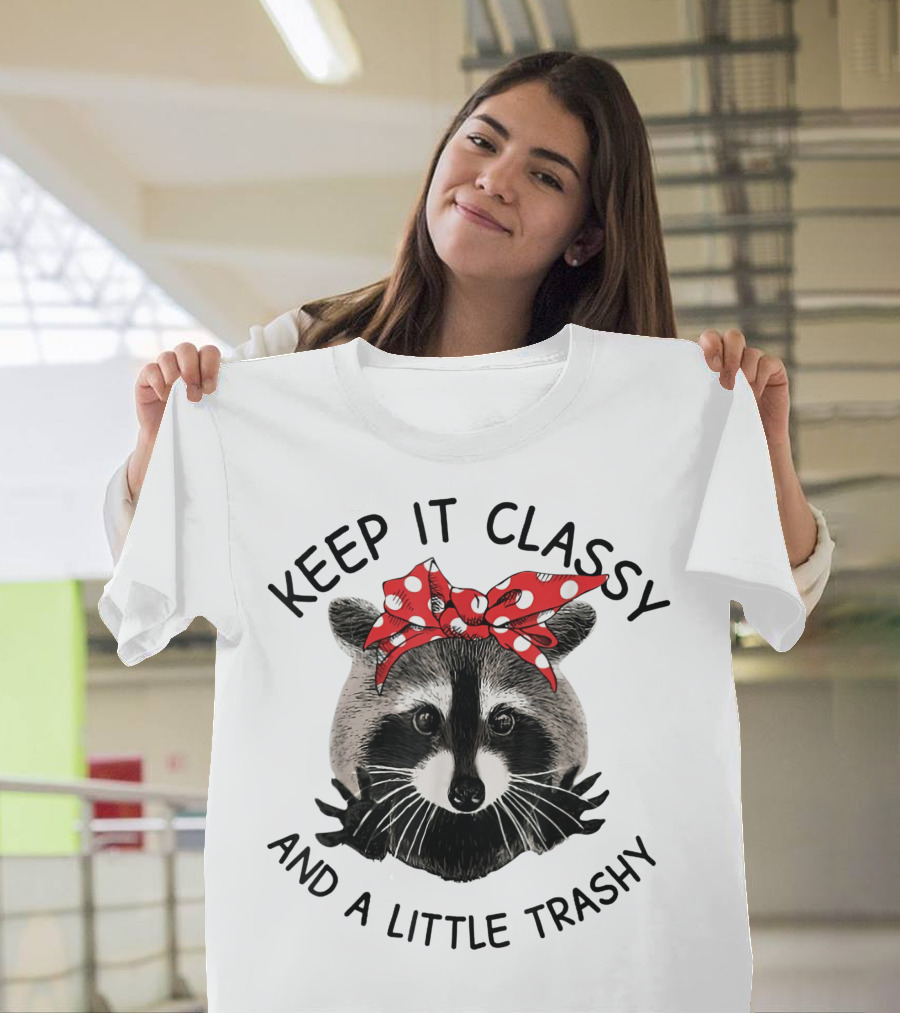 Keep It Classy and a Little Trashy Raccoon Polka Dot Bow T-Shirt