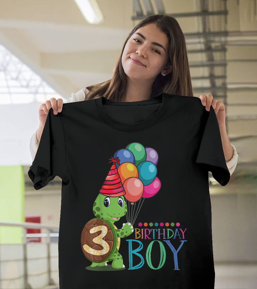 3 Years Old 3rd Birthday Turtle Birthday Boy Party Balloons T-Shirt