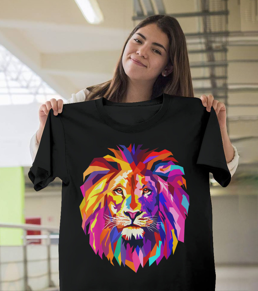 Cool Bright Colorful Lion Head T-Shirt