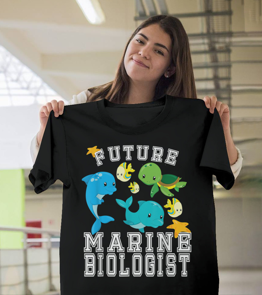 Future Marine Biologist with Dolphins Sea Turtle and Starfish T-Shirt