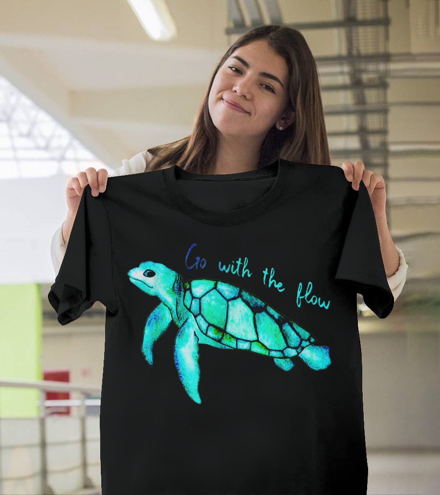 Go With the Flow Green Turtle Boy Girl Birthday T-Shirt