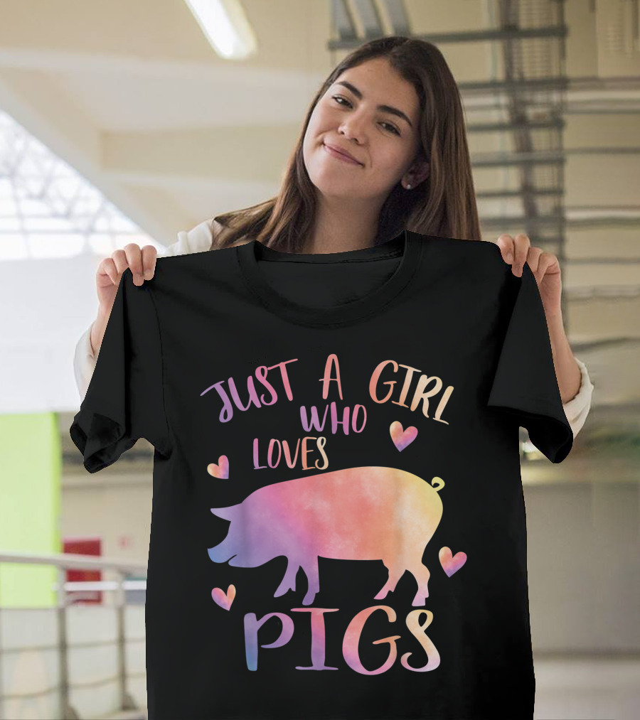 Just A Girl Who Loves Pigs Watercolor Pig Hearts T-Shirt