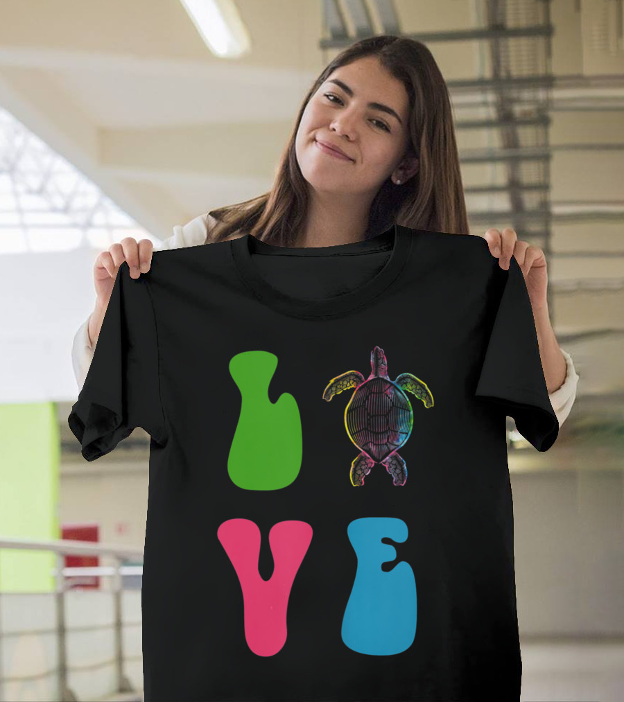 Love Turtle Neon Lettering T-Shirt