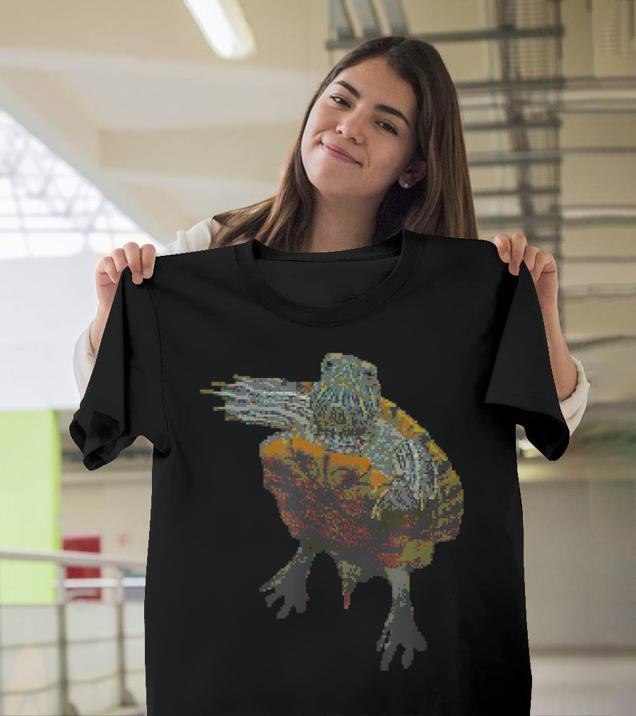 Pixel Art Red Eared Slider Turtle Animal 3D Pixelated Turtle T-Shirt