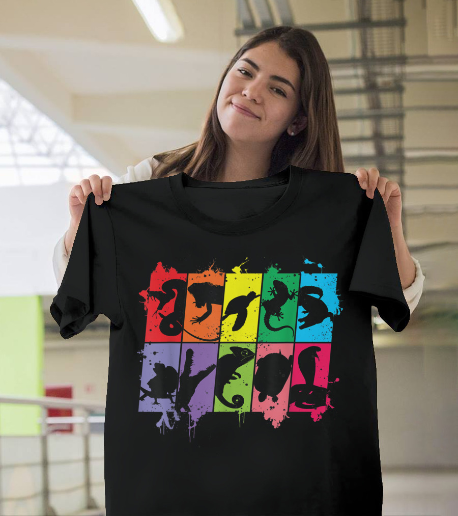 Reptile Lover Pet Snake Lizard Colorful Silhouette Blocks T-Shirt