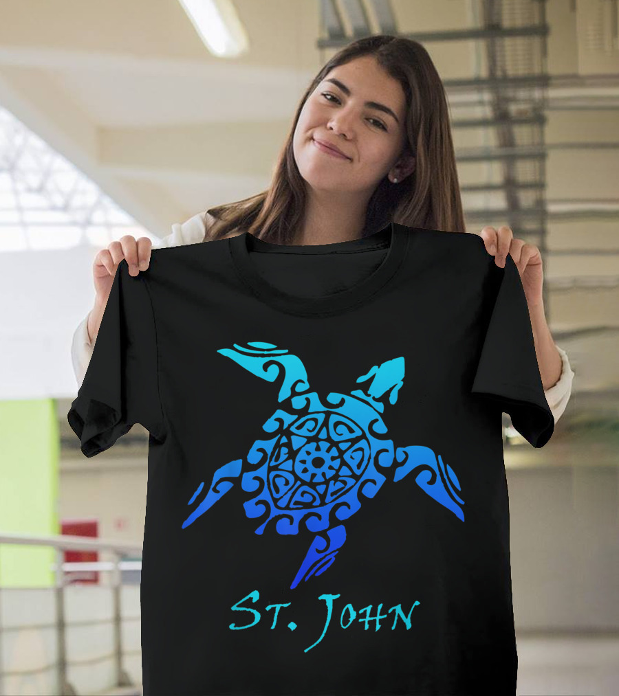 St John Polynesian Tribal Turtle Tattoo Style Vacation T-Shirt