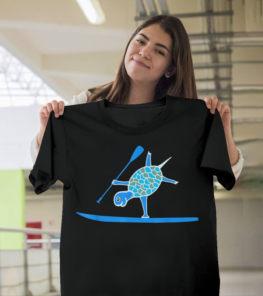Stand Up Paddle Board Turtle Performing One Arm Handstand SUP T-Shirt