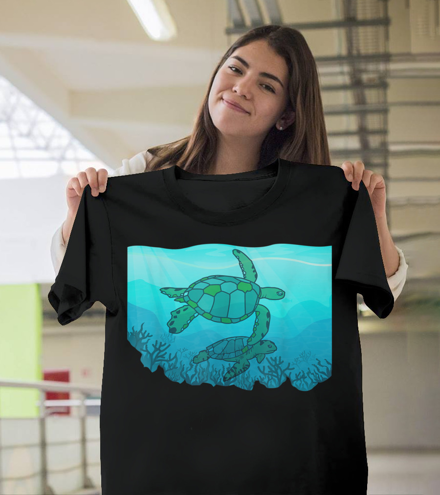 Swimming Sea Turtle Ocean Scene T-Shirt
