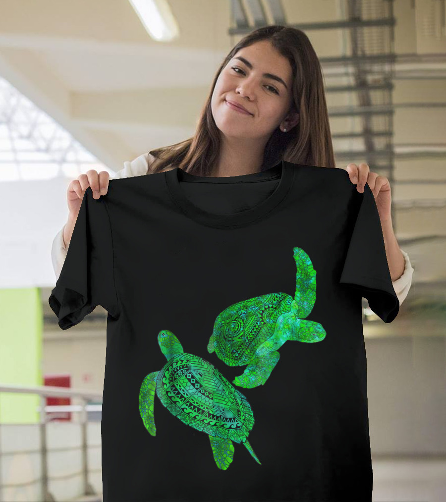 Two Tribal Green Sea Turtles Ethnic T-Shirt