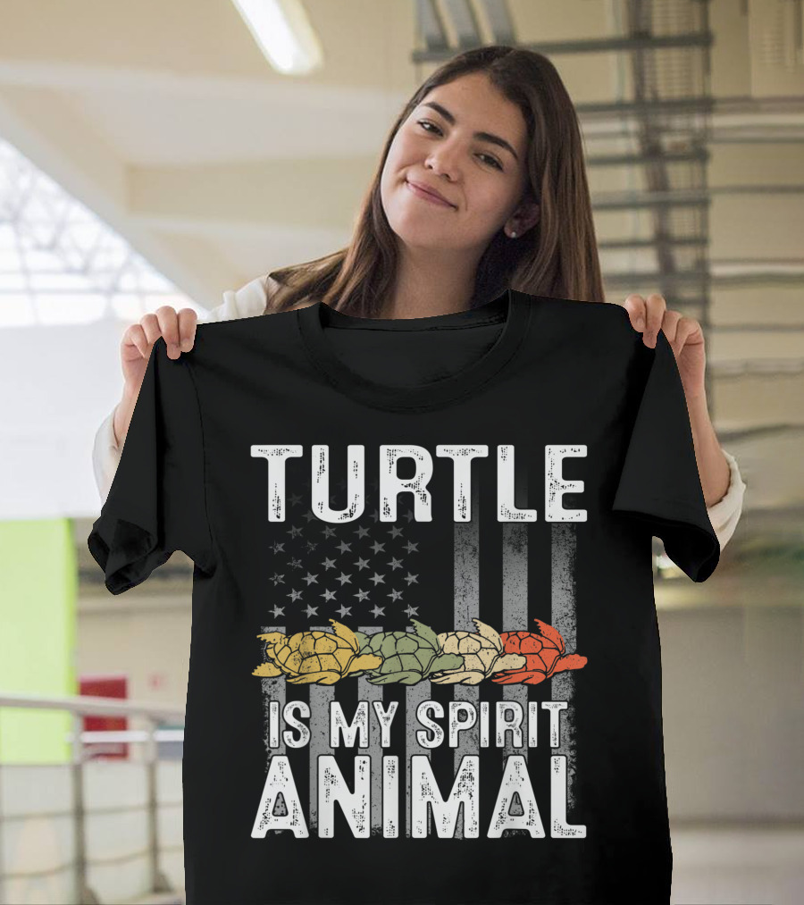 Vintage Turtle Is My Spirit Animal American Flag Lover T-Shirt