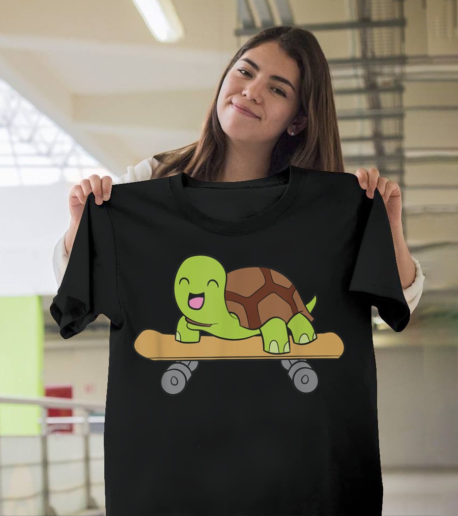 Cute Happy Skateboarding Turtle W6 Adventure T-Shirt
