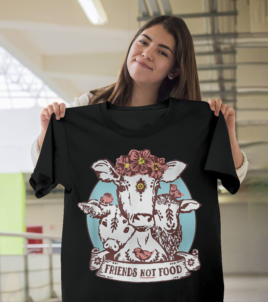 Friends Not Food Pig Cow Sheep Vegan Vegetarian T-Shirt