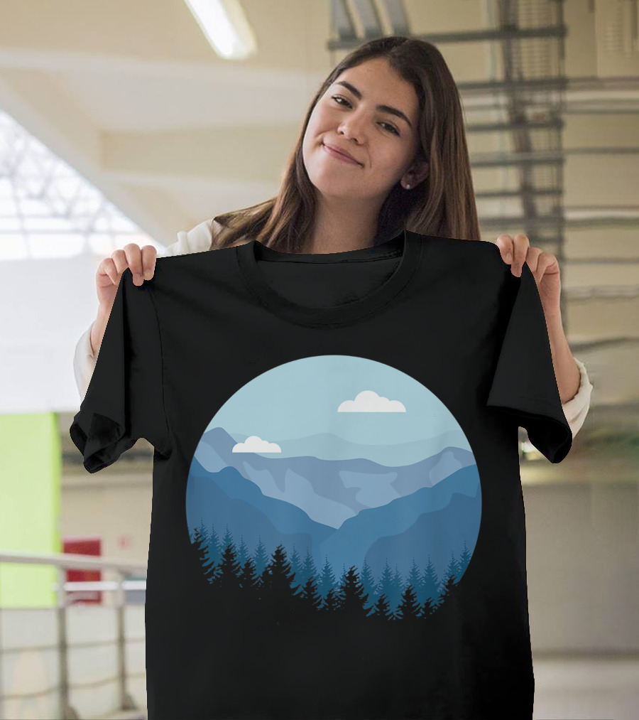 Blue Mountain And Forest Scene Circular T-Shirt