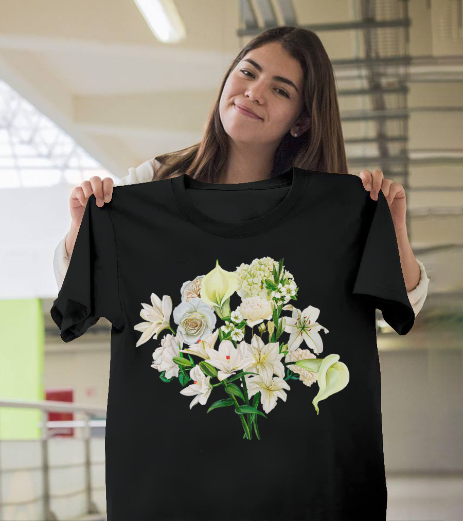 Bouquet Of Flowers Gardening Planting Hobby White Lily Rose Hydrangea Calla Lily Blossom Arrangement 15 T-Shirt