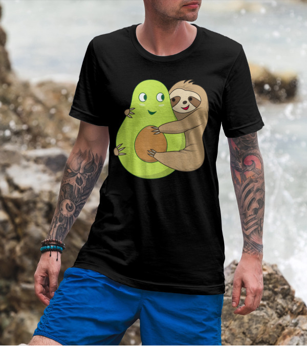 Cute Lazy Sloth Hugging Avocado Lover T-Shirt