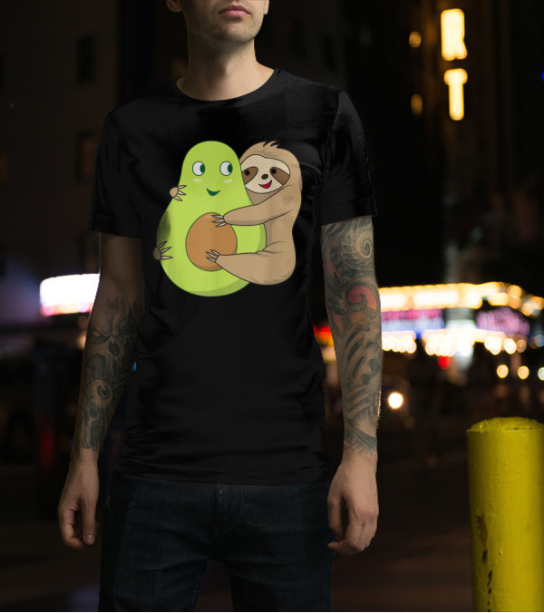 Cute Lazy Sloth Hugging Avocado Lover T-Shirt