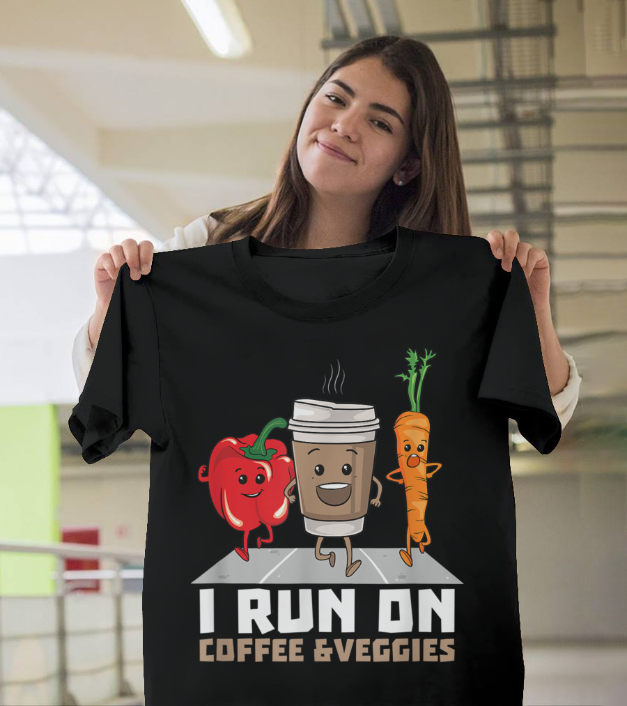 I Run On Coffee and Veggies Vegetarian Vegan Runner T-Shirt
