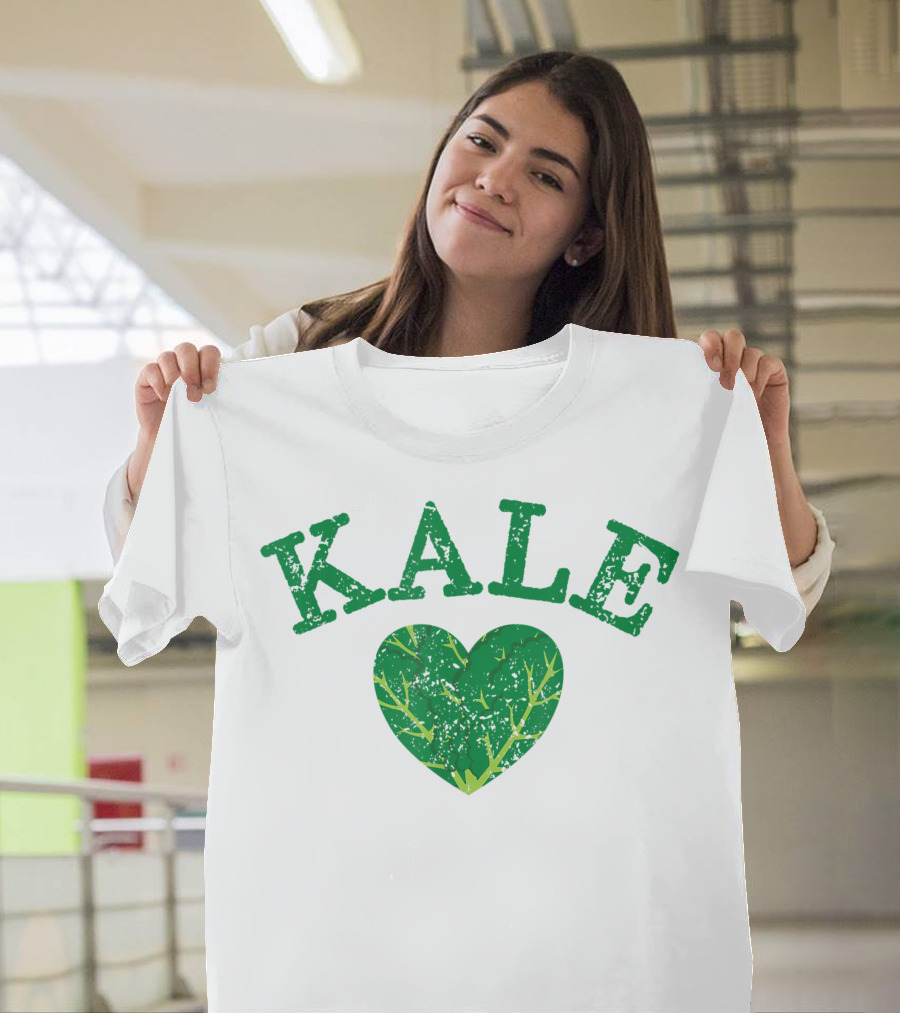 Kale Heart Vintage Arched Text with Green Leaf T-Shirt